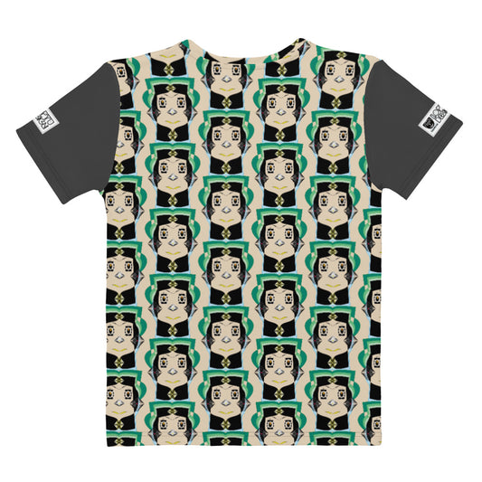 レディースクールネックTシャツ・ツータン模様グレイ袖【CA019- TCNL012】