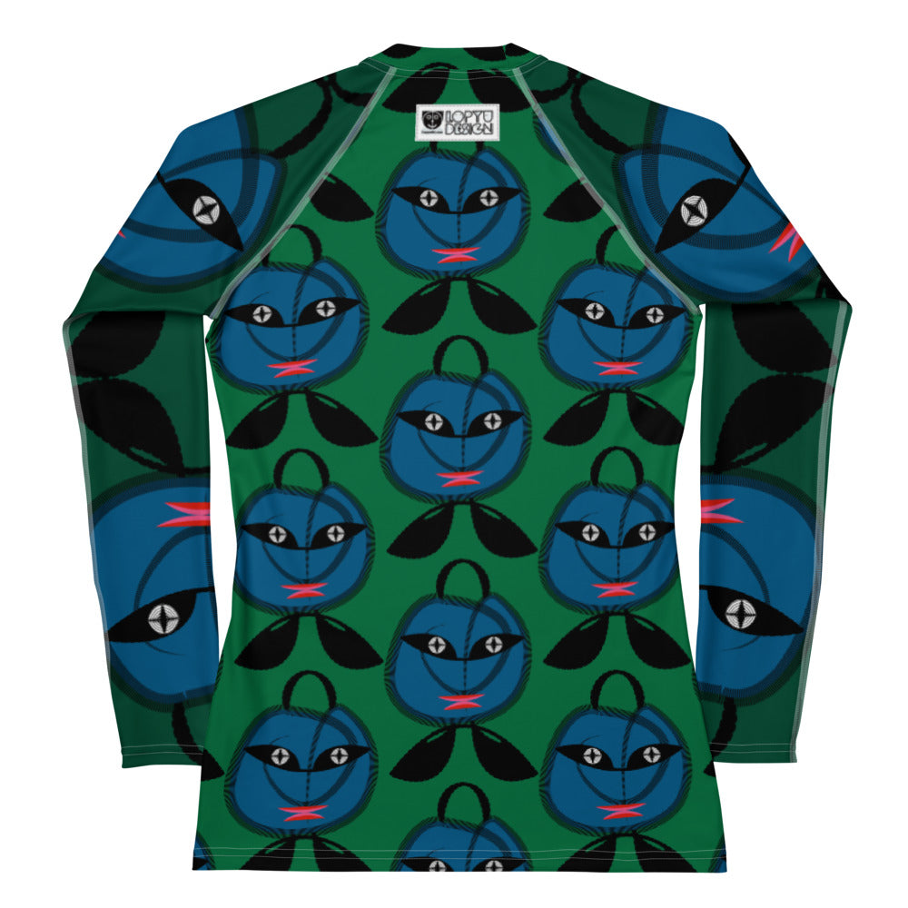 レディースラッシュガード・青トートボーイ模様緑【CA017- RGL011】