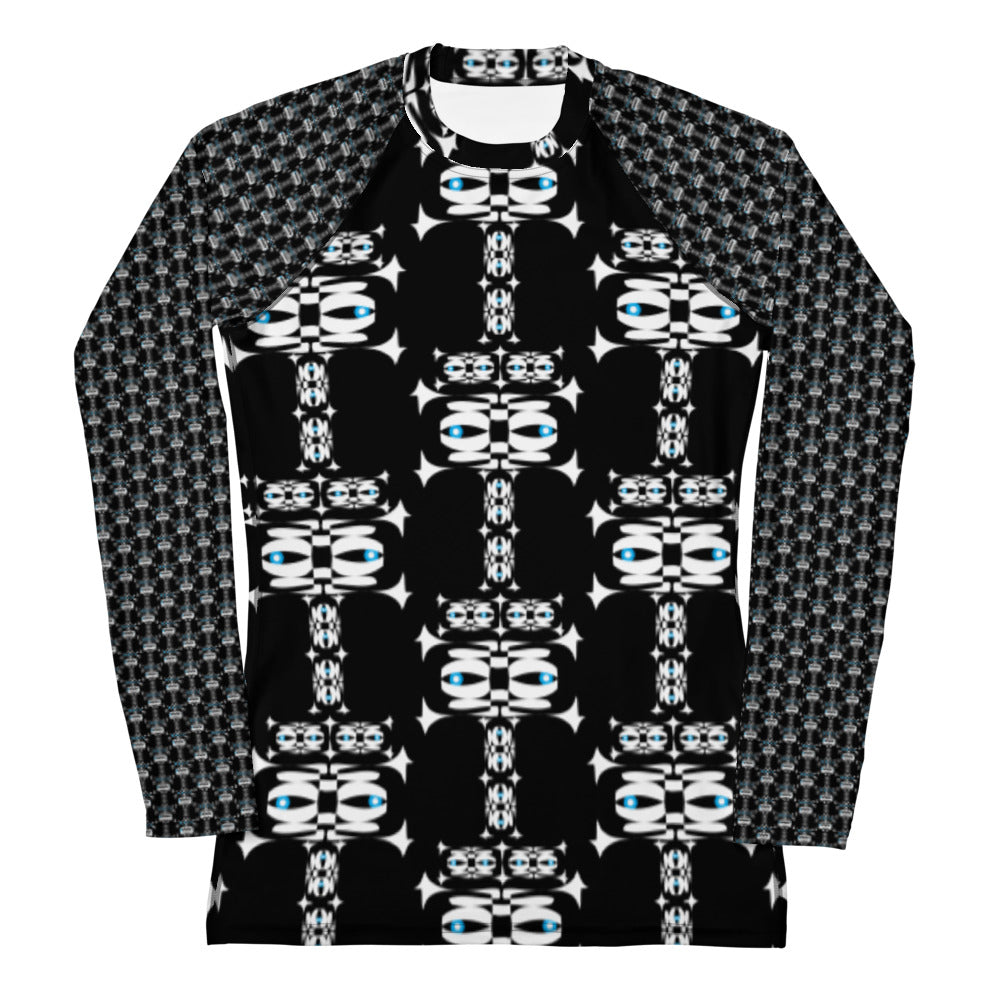 レディースラッシュガード・白イジドール模様黒【CA001- RGL002】