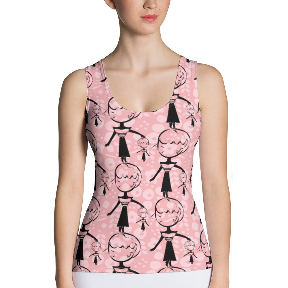 昇華プリントカットソータンクトップ・マダムペシェーラ模様ピンク【CA015- CSTT007】