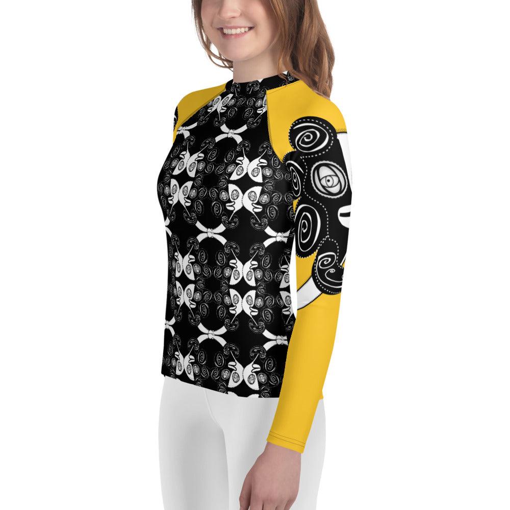 ユースラッシュガード・ラメコモノクロ黄袖【CA002- RGY02YW】