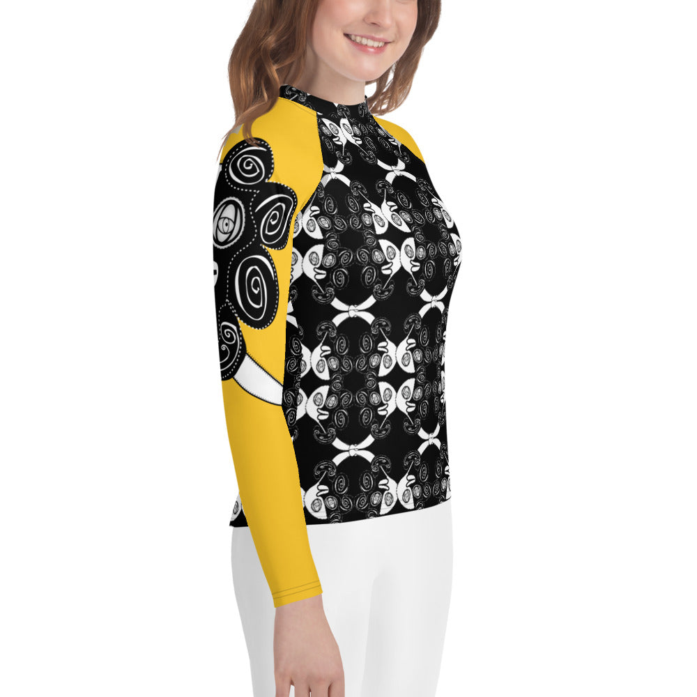 ユースラッシュガード・ラメコモノクロ黄袖【CA002- RGY02YW】