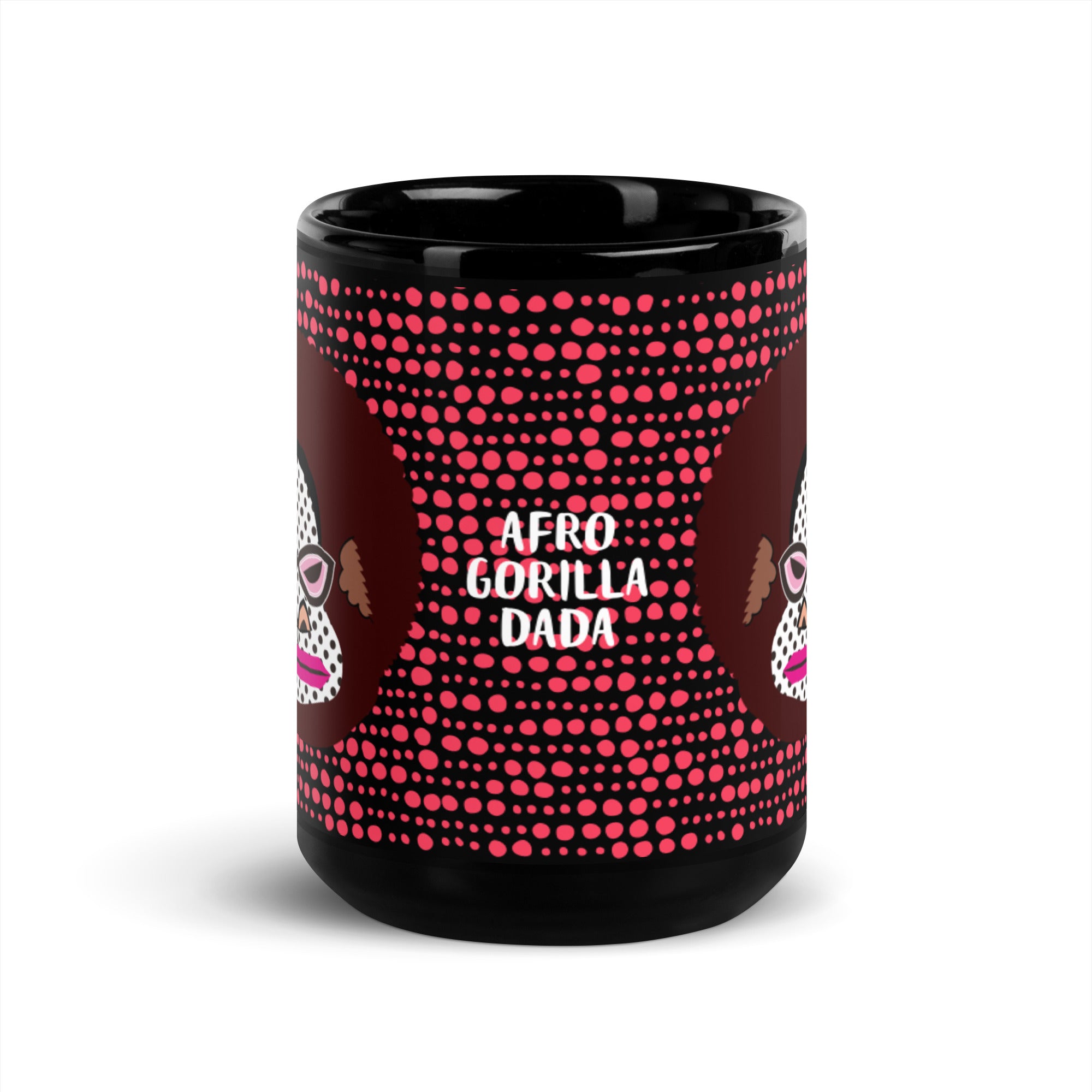光沢マグカップ（ブラック）・アフロゴリラダダ【CA076- MGB005】