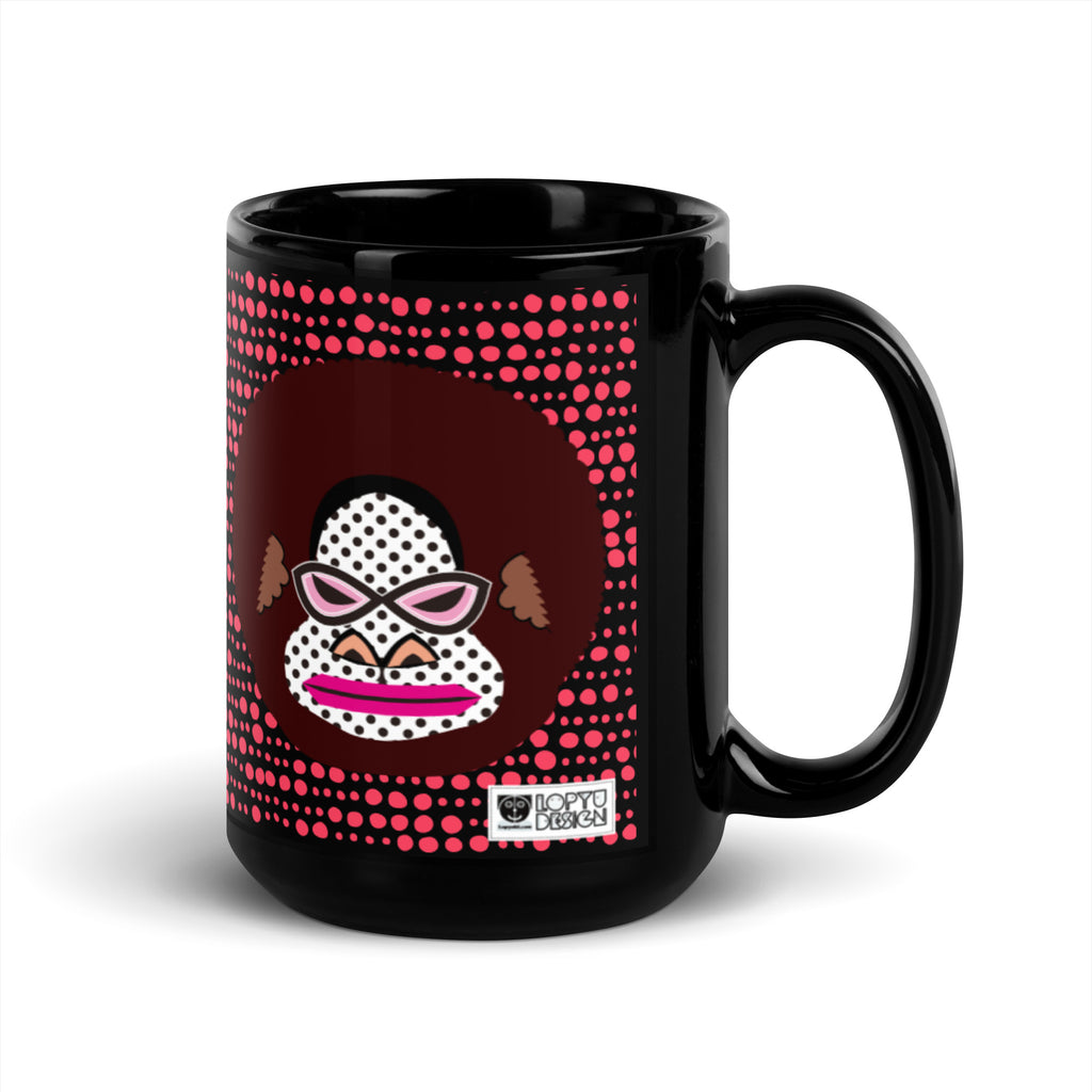 光沢マグカップ（ブラック）・アフロゴリラダダ【CA076- MGB005】