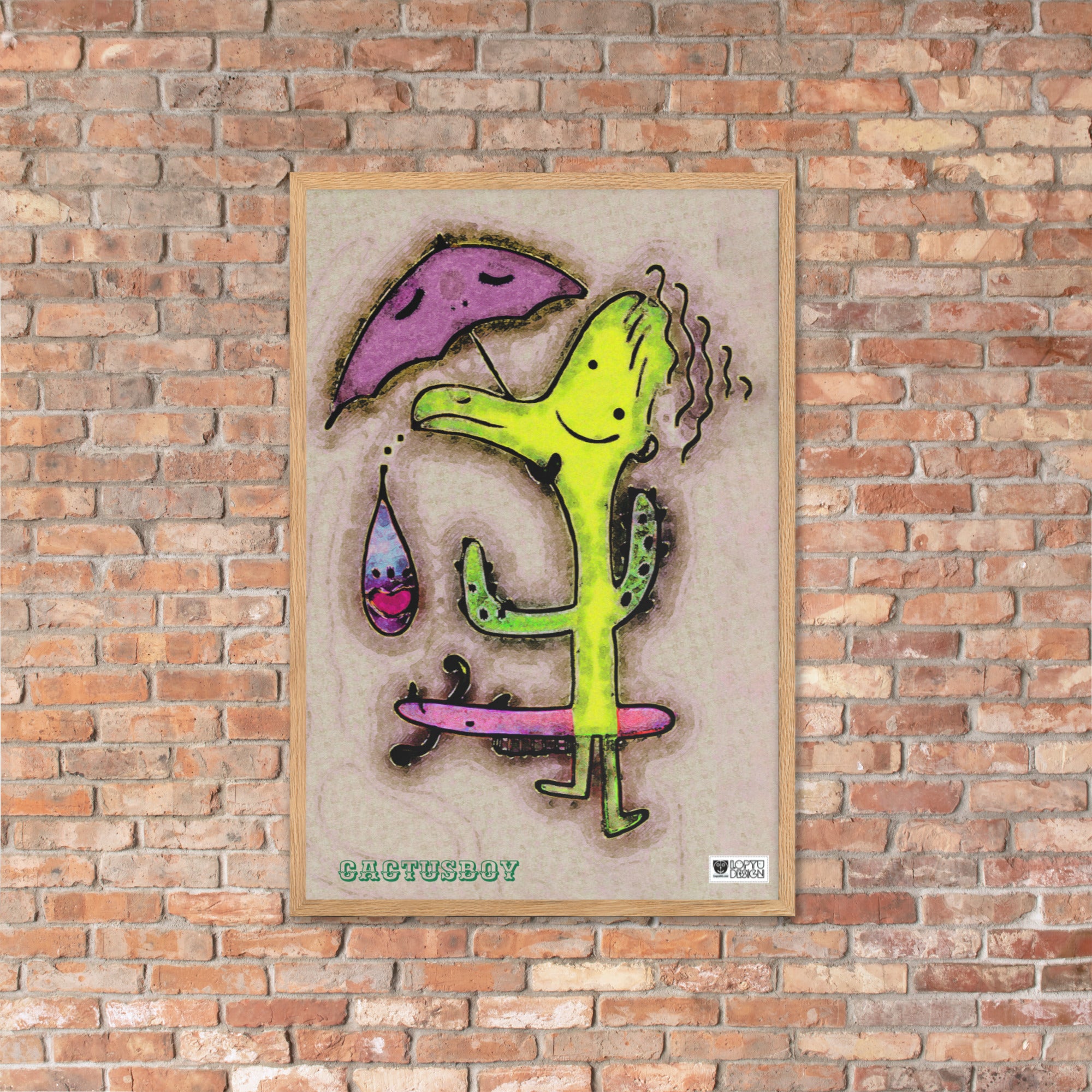 【フレーム付き】強化マットポスター・カクタスボーイ【IL007-FP045】