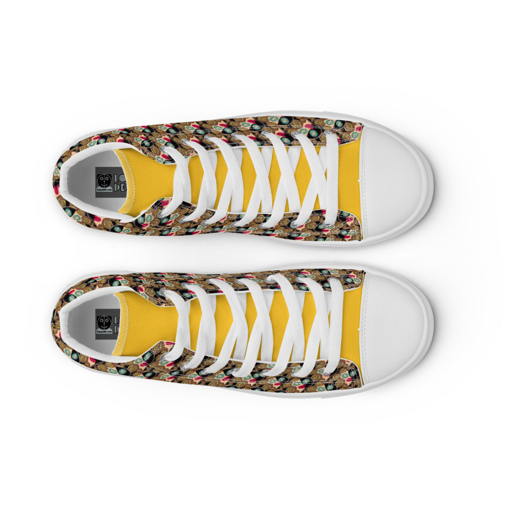 メンズ ハイカットスニーカー・ラメコ模様黄タン【CA002- HCSM006】