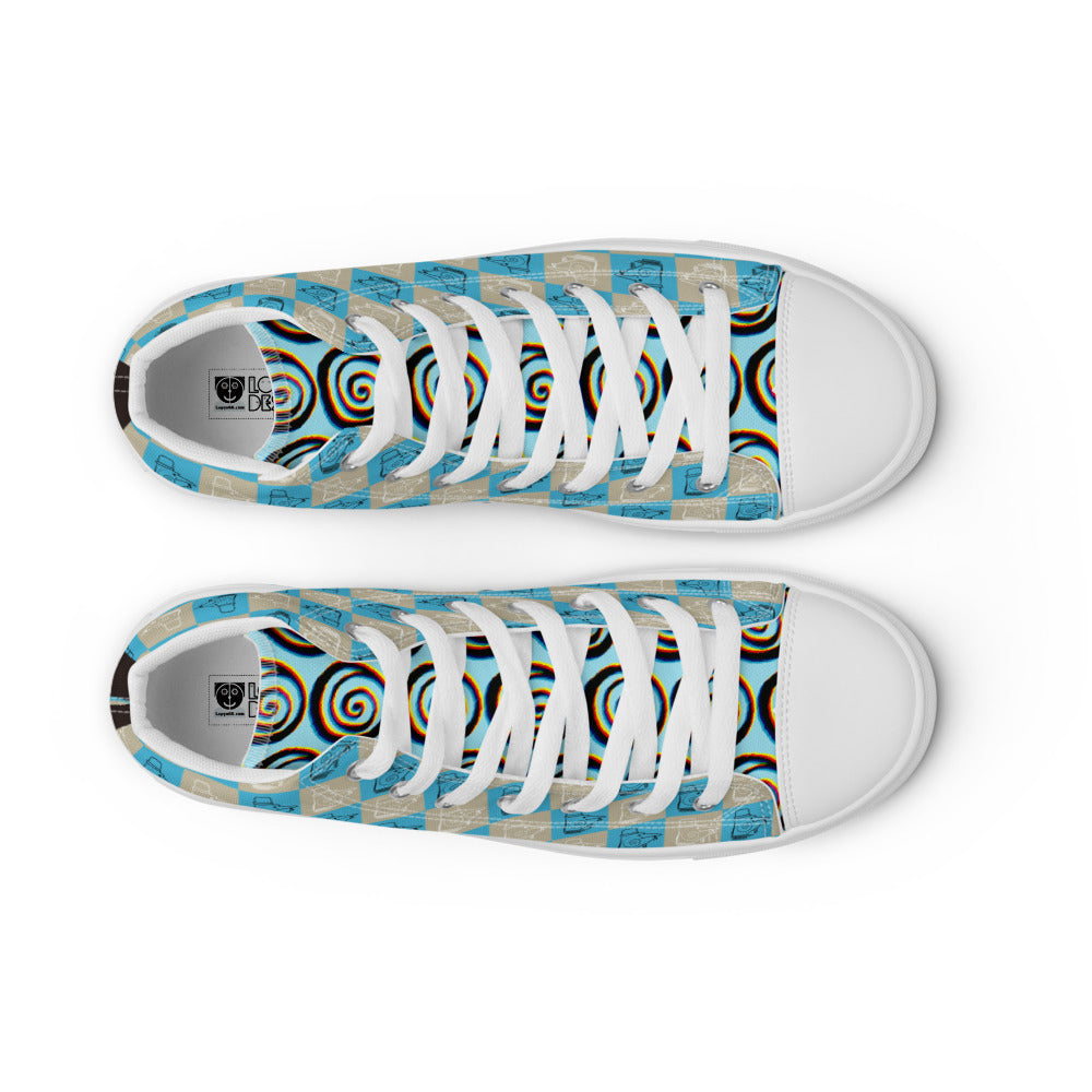 メンズ ハイカットスニーカー・パタフィジック格子柄ブルー・うずまきタン【PD002- HCSM010】