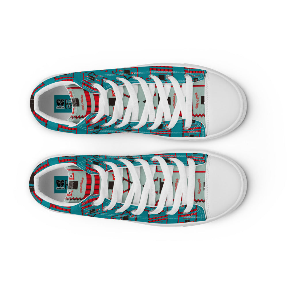 メンズ ハイカットスニーカー・トートカルチャー模様ブルー薄青タン【LG010- HCSM014】