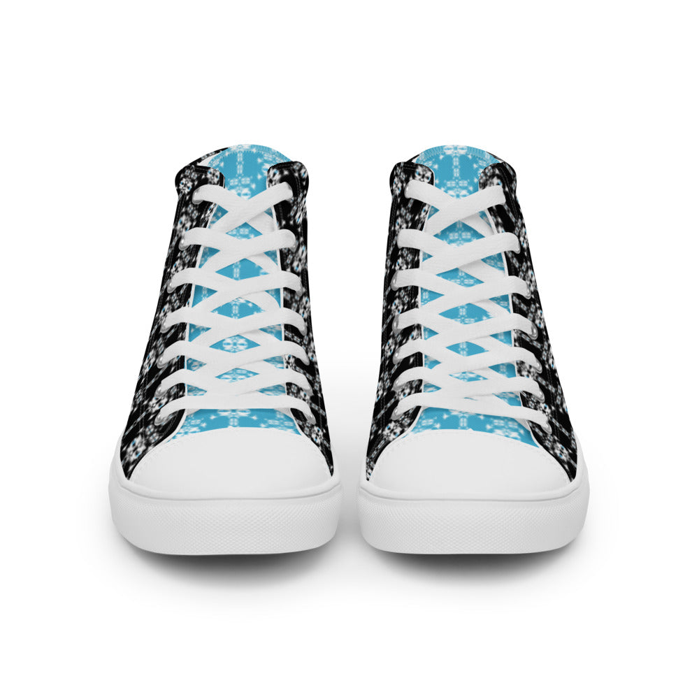 メンズ ハイカットスニーカー・白イジドール模様黒・水色タン【CA001- HCS004】