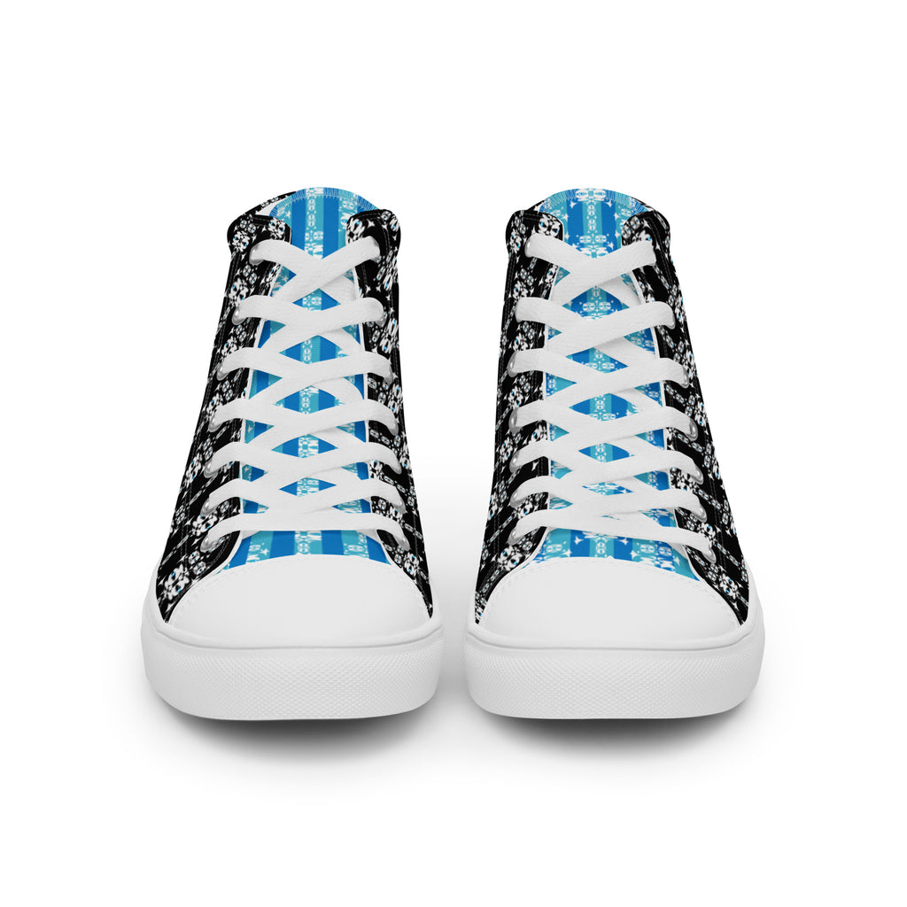 メンズ ハイカットスニーカー・白イジドール模様黒・水色タン【CA001- HCS004】