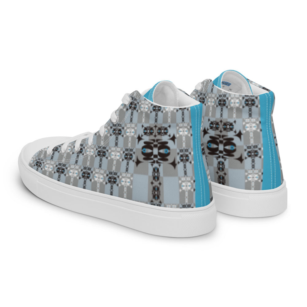 メンズ ハイカットスニーカー・イジドール格子柄α水色タン【CA001- HCSM002】