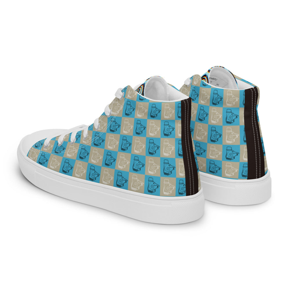 メンズ ハイカットスニーカー・パタフィジック格子柄ブルー・うずまきタン【PD002- HCSM010】