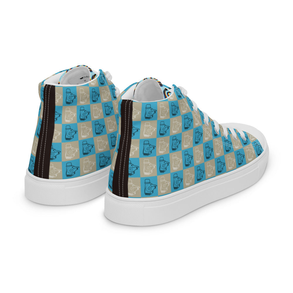 メンズ ハイカットスニーカー・パタフィジック格子柄ブルー・うずまきタン【PD002- HCSM010】