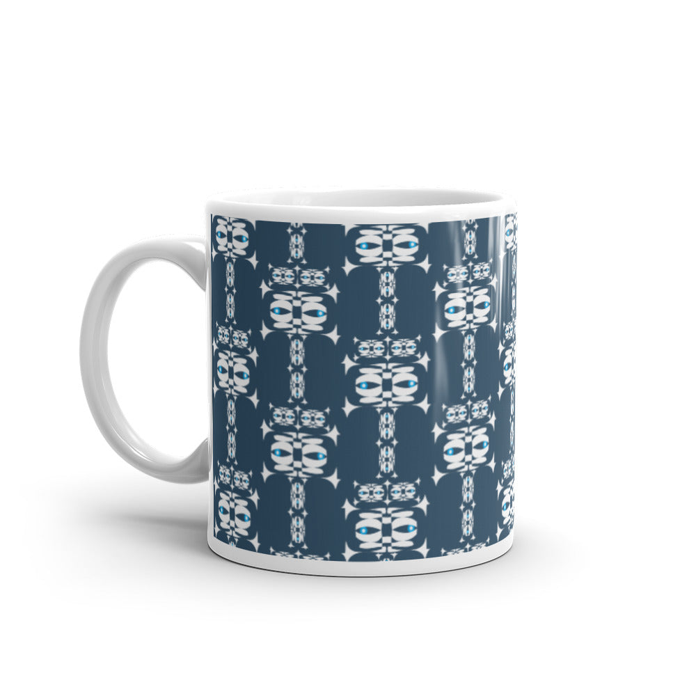 マグカップ（白）・白イジドール模様紺紺地【CA001- MG003】