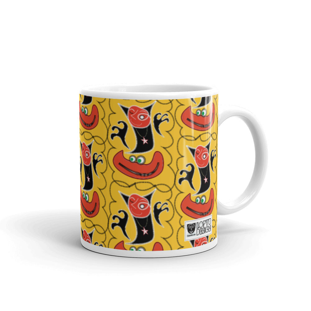 マグカップ（白）・魔王ジェニー模様黄地【CA005- MG007】