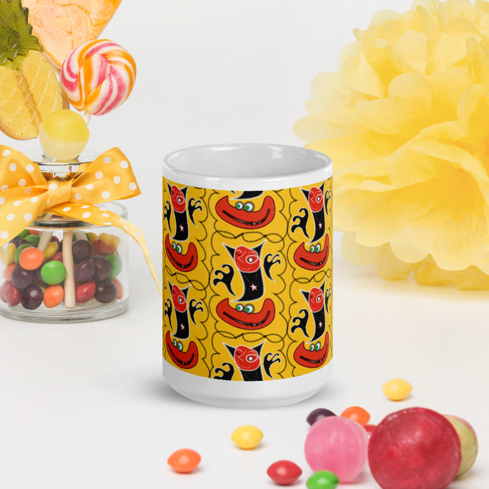 マグカップ（白）・魔王ジェニー模様黄地【CA005- MG007】