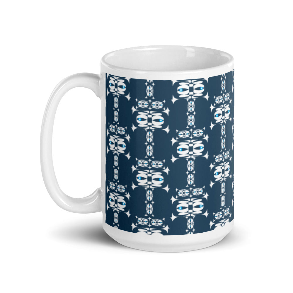 マグカップ（白）・白イジドール模様紺紺地【CA001- MG003】