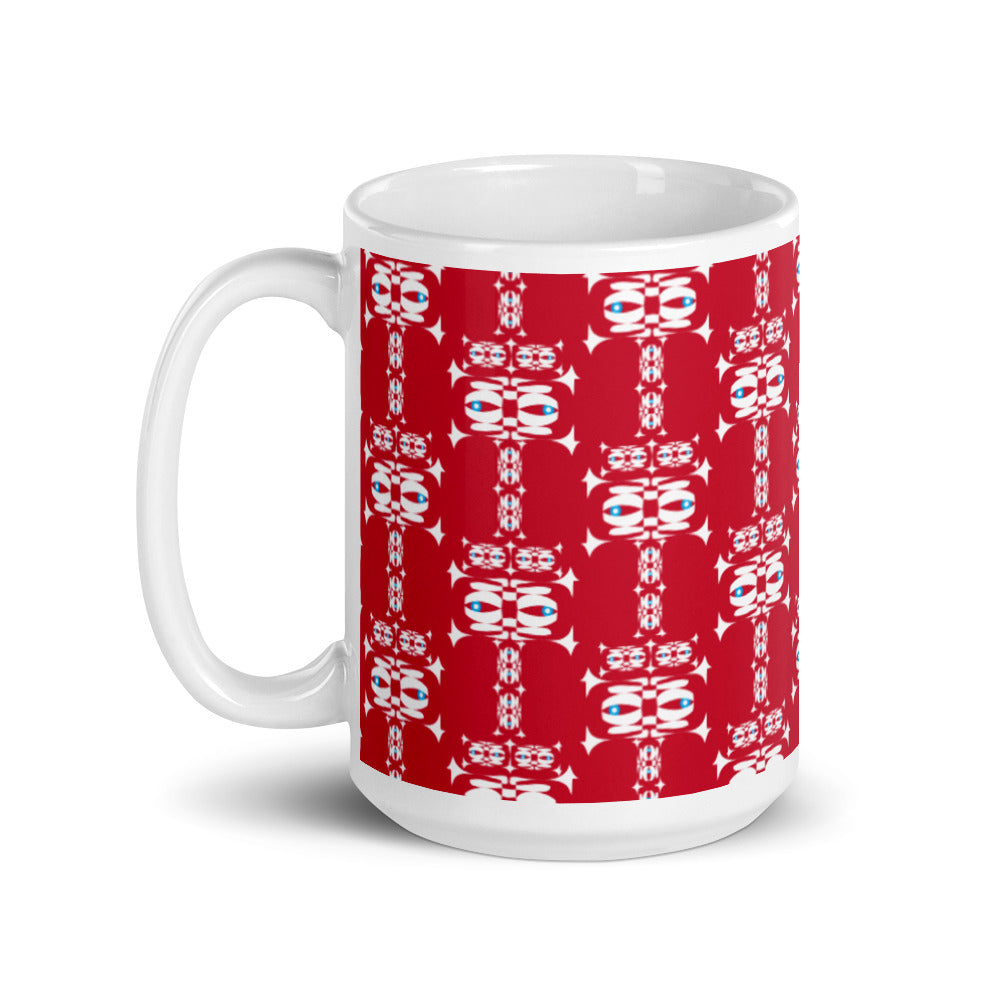 マグカップ（白）・白イジドール模様赤地【CA001- MG001】