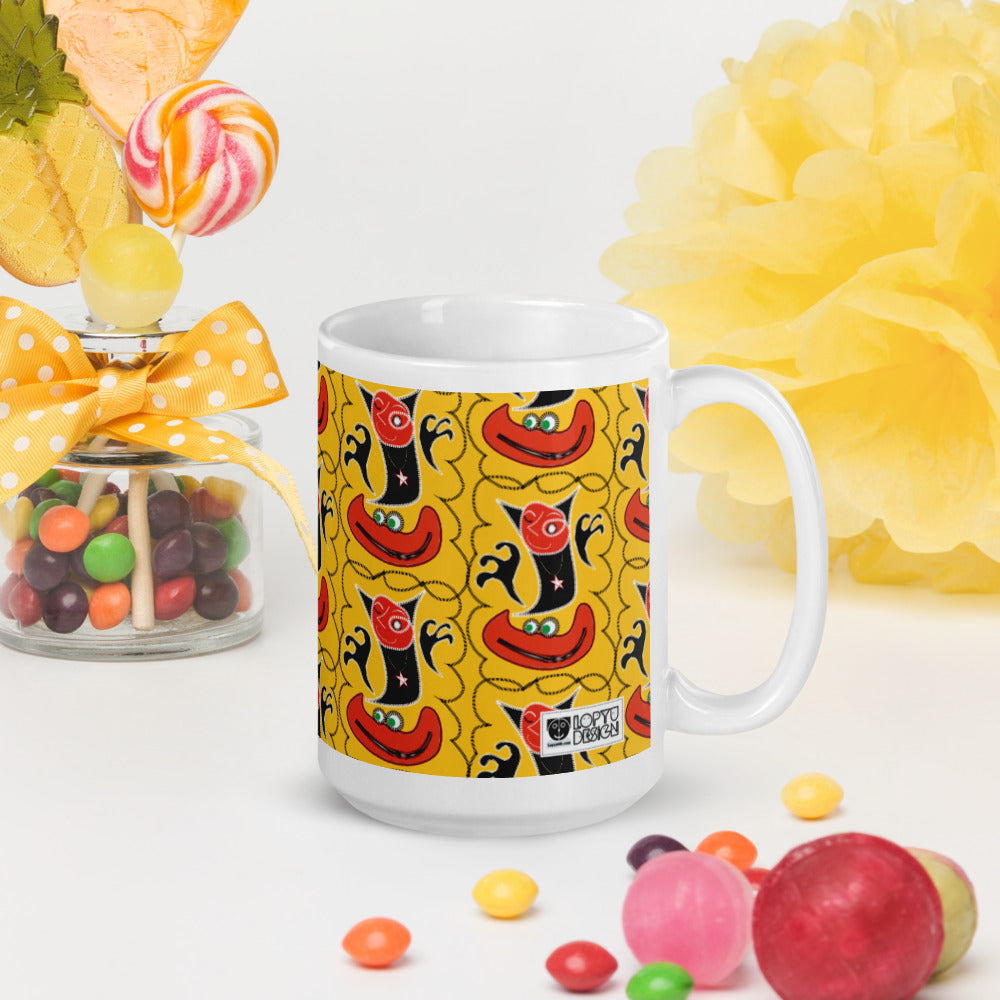 マグカップ（白）・魔王ジェニー模様黄地【CA005- MG007】