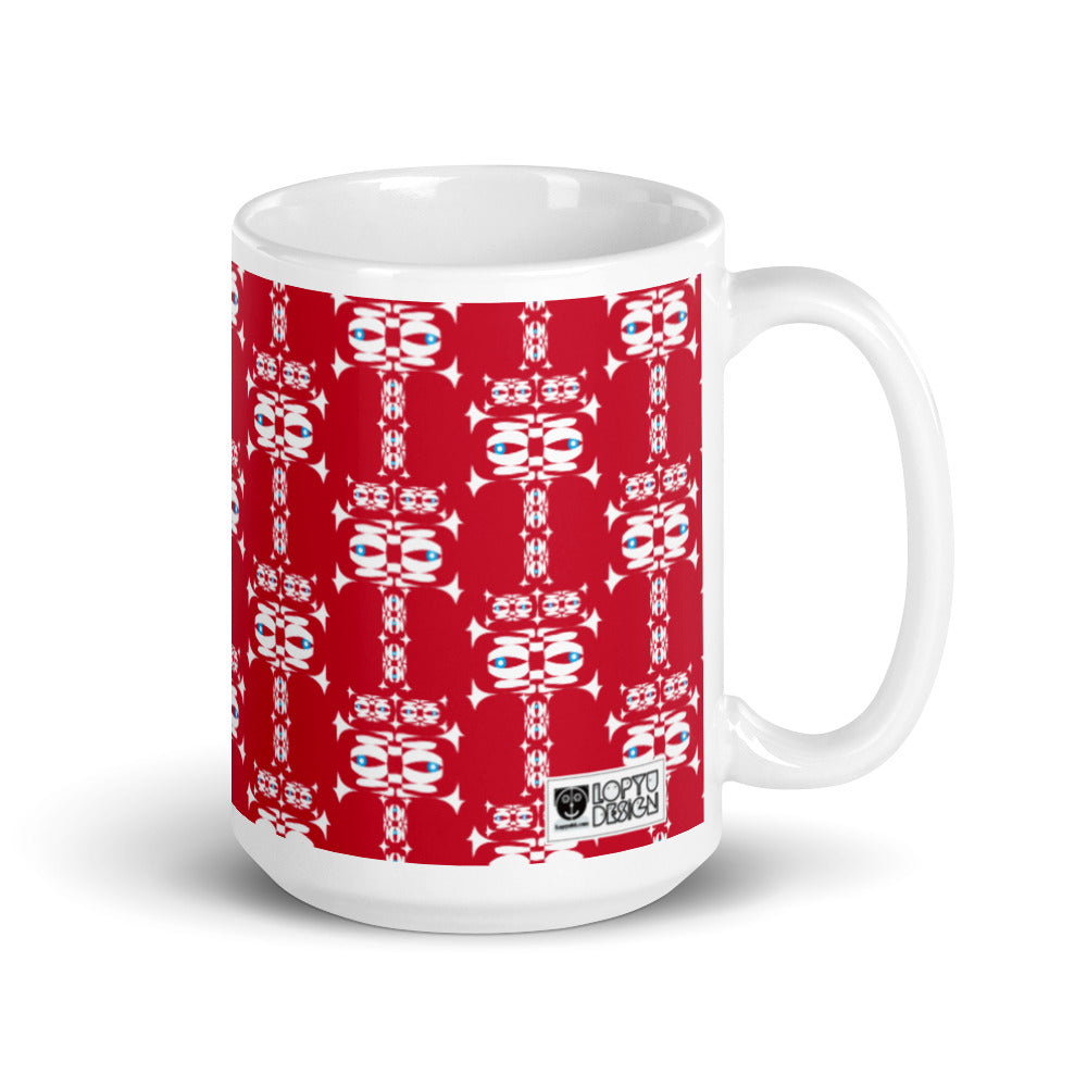 マグカップ（白）・白イジドール模様赤地【CA001- MG001】