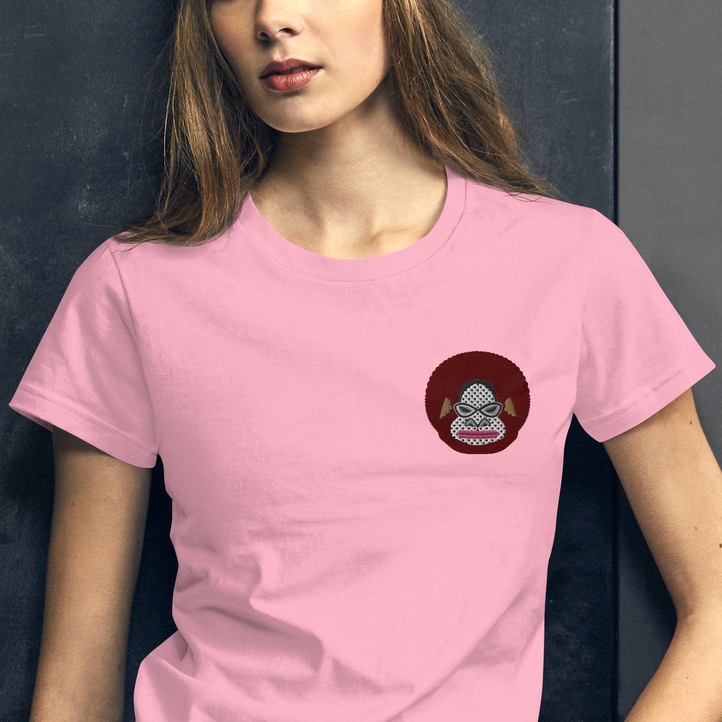 レディース ファッションフィットTシャツ・アフロゴリラダダ刺繍ワンポイント【CA076- FTL003】