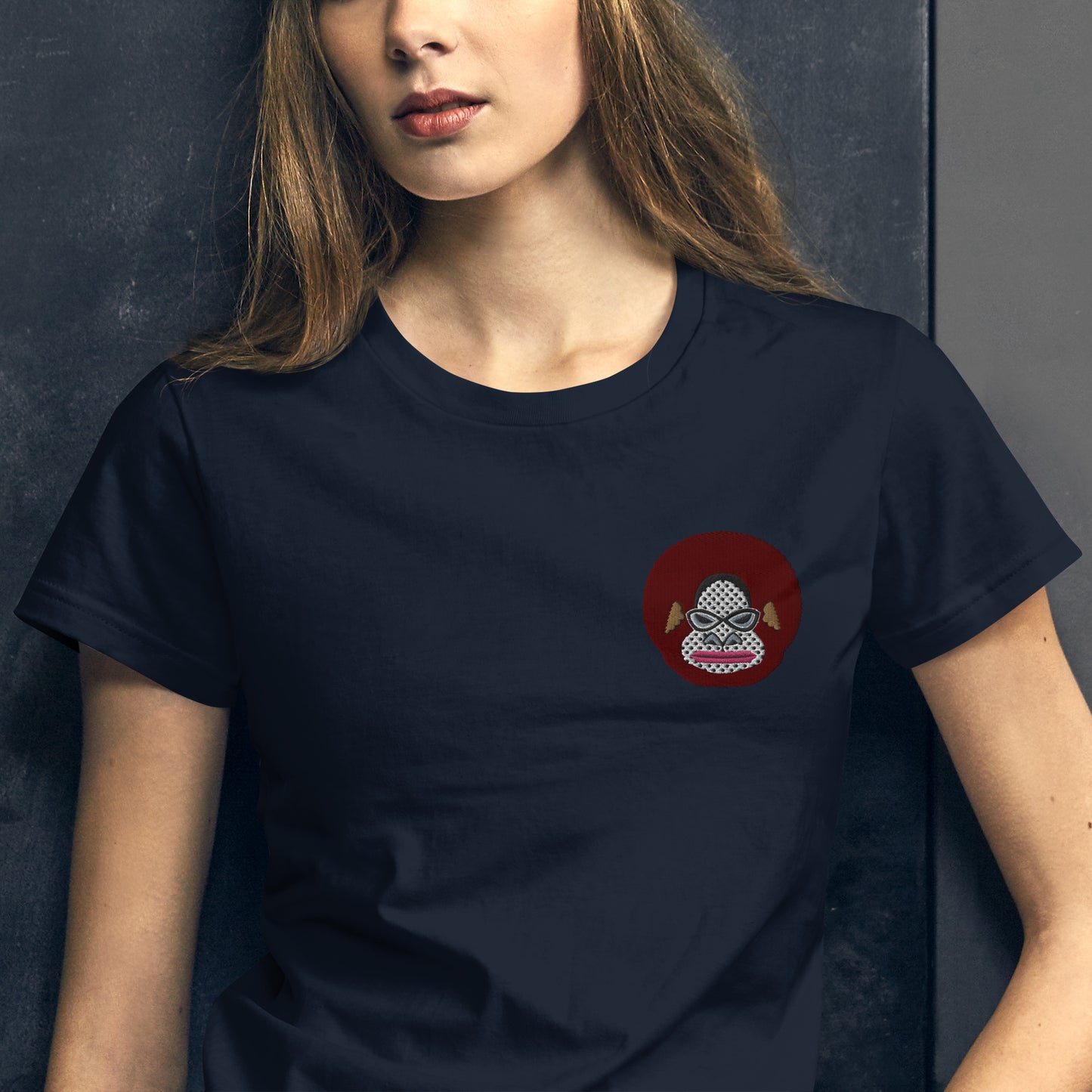 レディース ファッションフィットTシャツ・アフロゴリラダダ刺繍ワンポイント【CA076- FTL003】