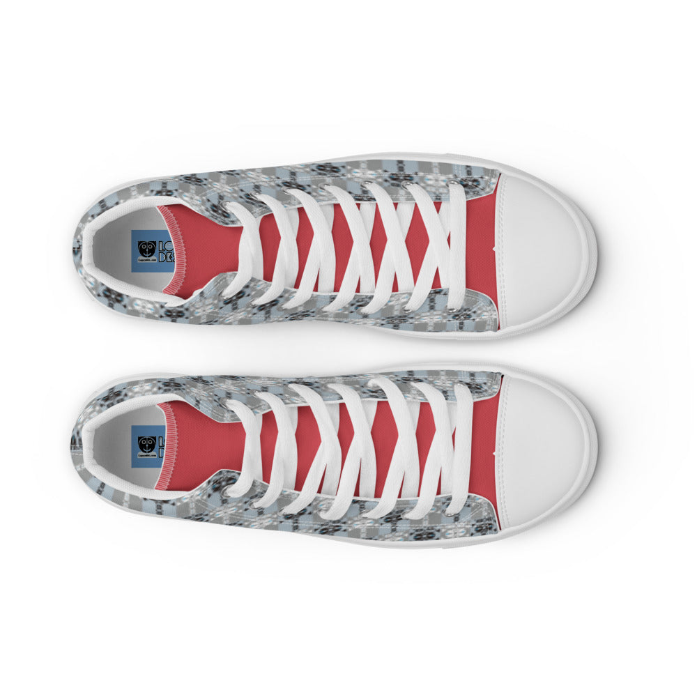 レディース ハイカットスニーカー・イジドール格子柄タン赤【CA001- HCSL001】