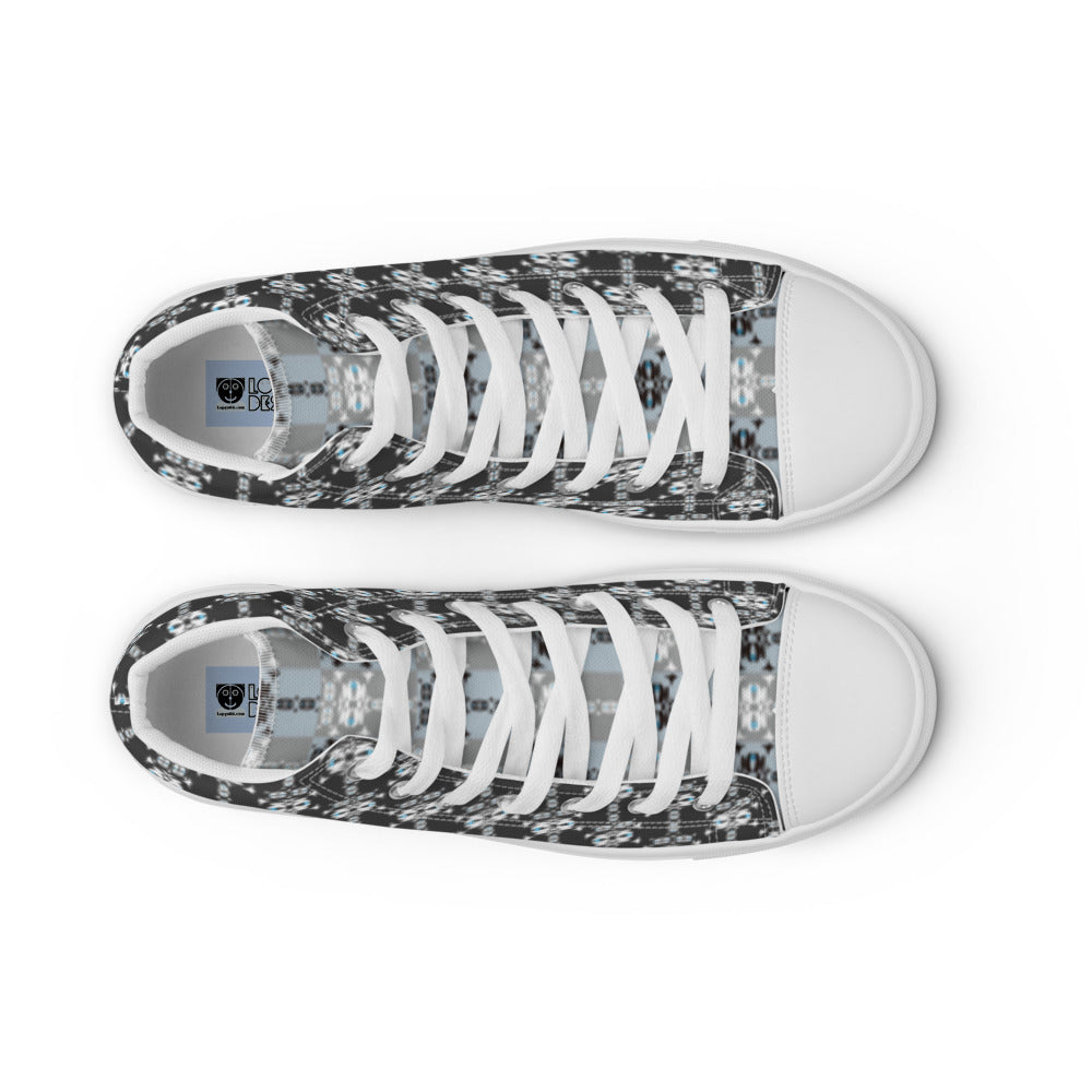 レディース ハイカットスニーカー・イジドール模様黒地格子柄タン【CA001- HCSL002】