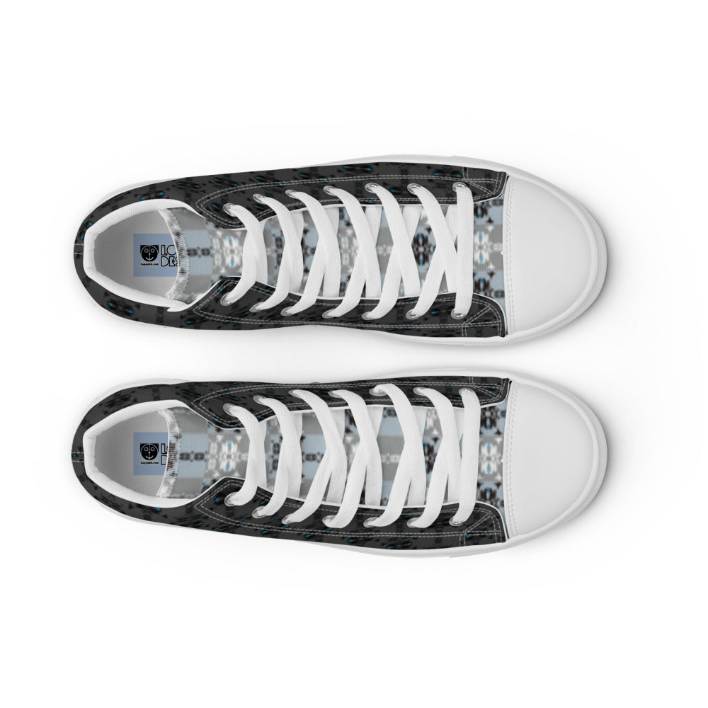 レディース ハイカットスニーカー・イジドール模様グレー格子柄タン【CA001- HCSL004】