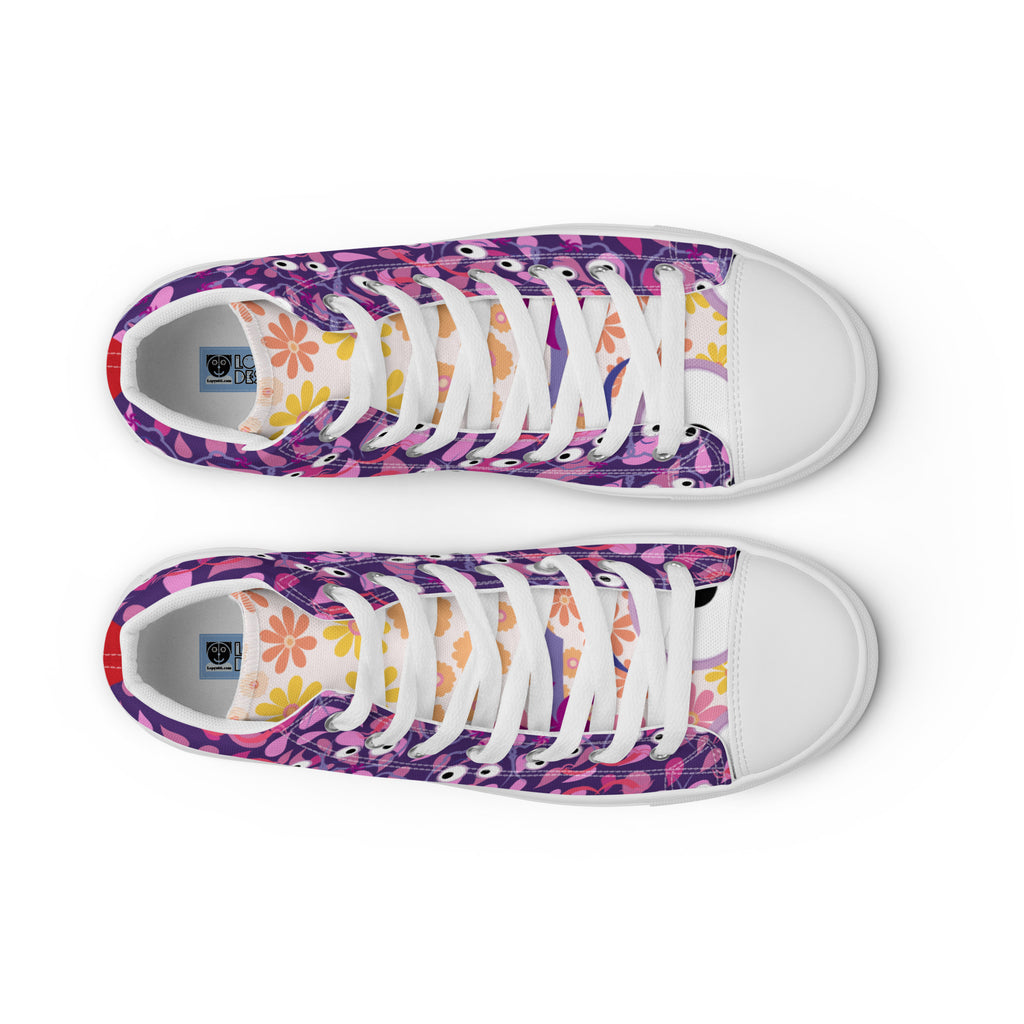 レディース ハイカットスニーカー・宇宙のっこ格子柄タン赤【CA016- HCSL006】