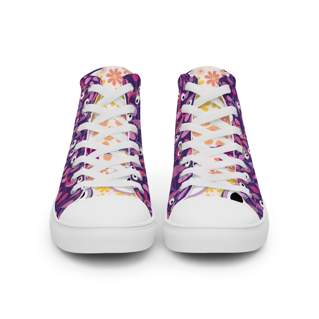 レディース ハイカットスニーカー・宇宙のっこ格子柄タン赤【CA016- HCSL006】